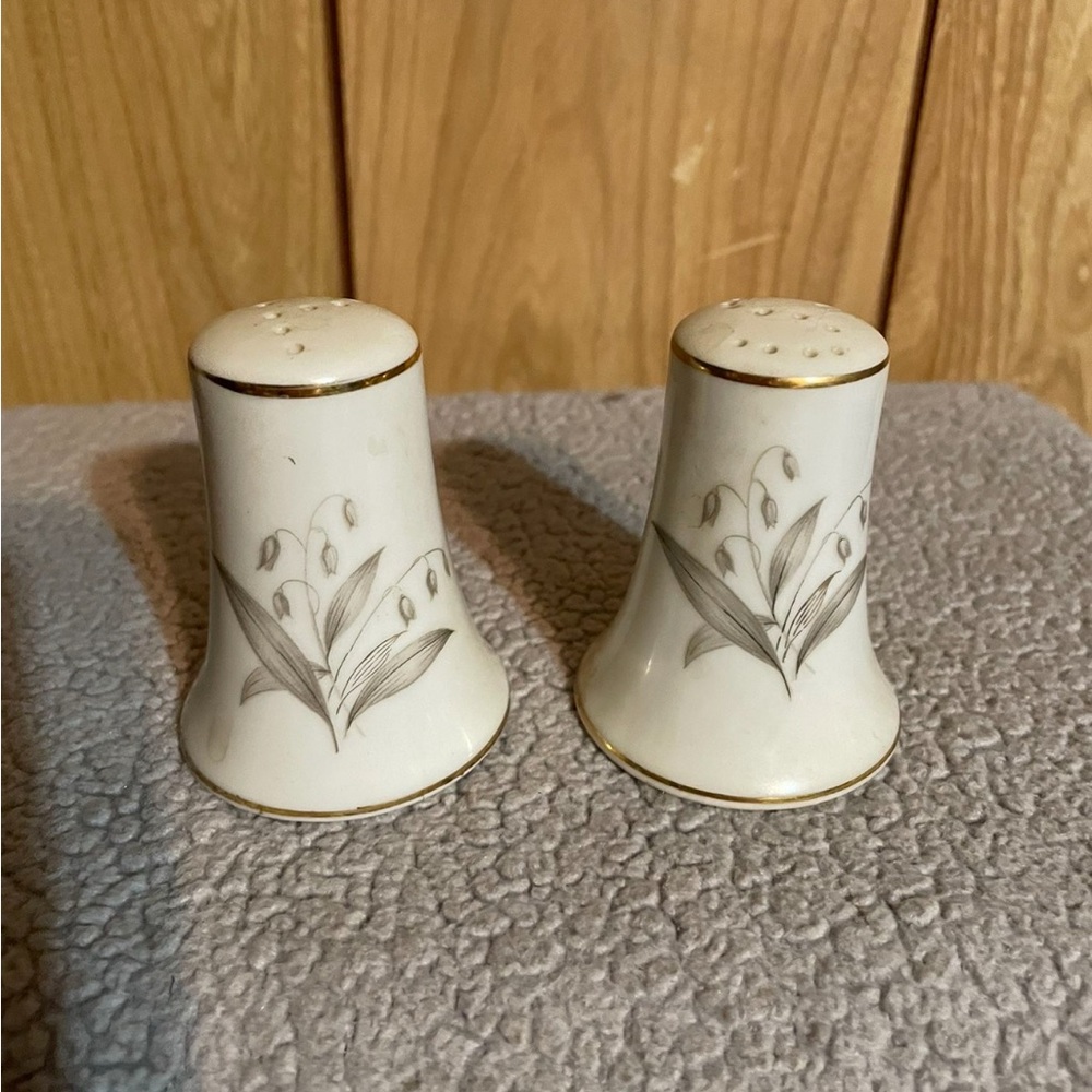 Floral White and Gray Salt and Pepper Shakers